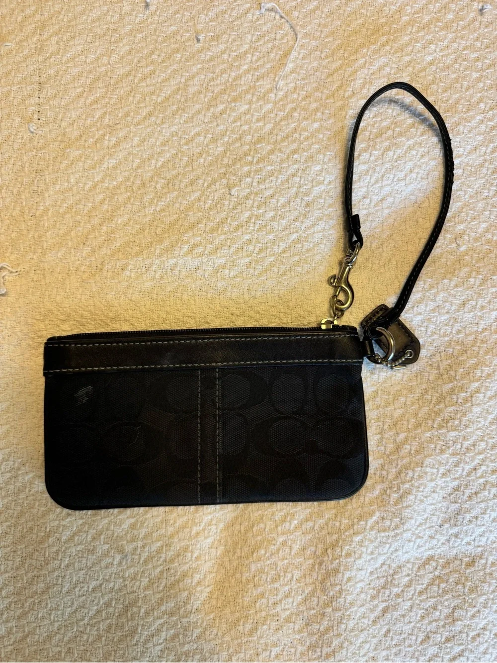 Coach Black Signature Wristlet with Metallic Accent